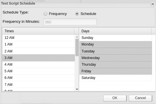 MotioCI test script schedule