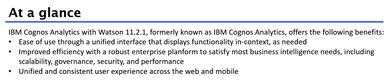 IBM Cognos Analytics Bi Watson Di A Glance de